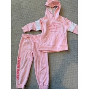 Star Wars Baby Yoda Grogu Hoodie and Pants Set Pink Loungewear 3T‎